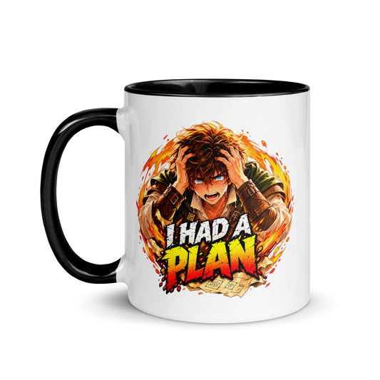 TTT I Had a Plan character artwork on a white 11 oz mug with black handle and interior